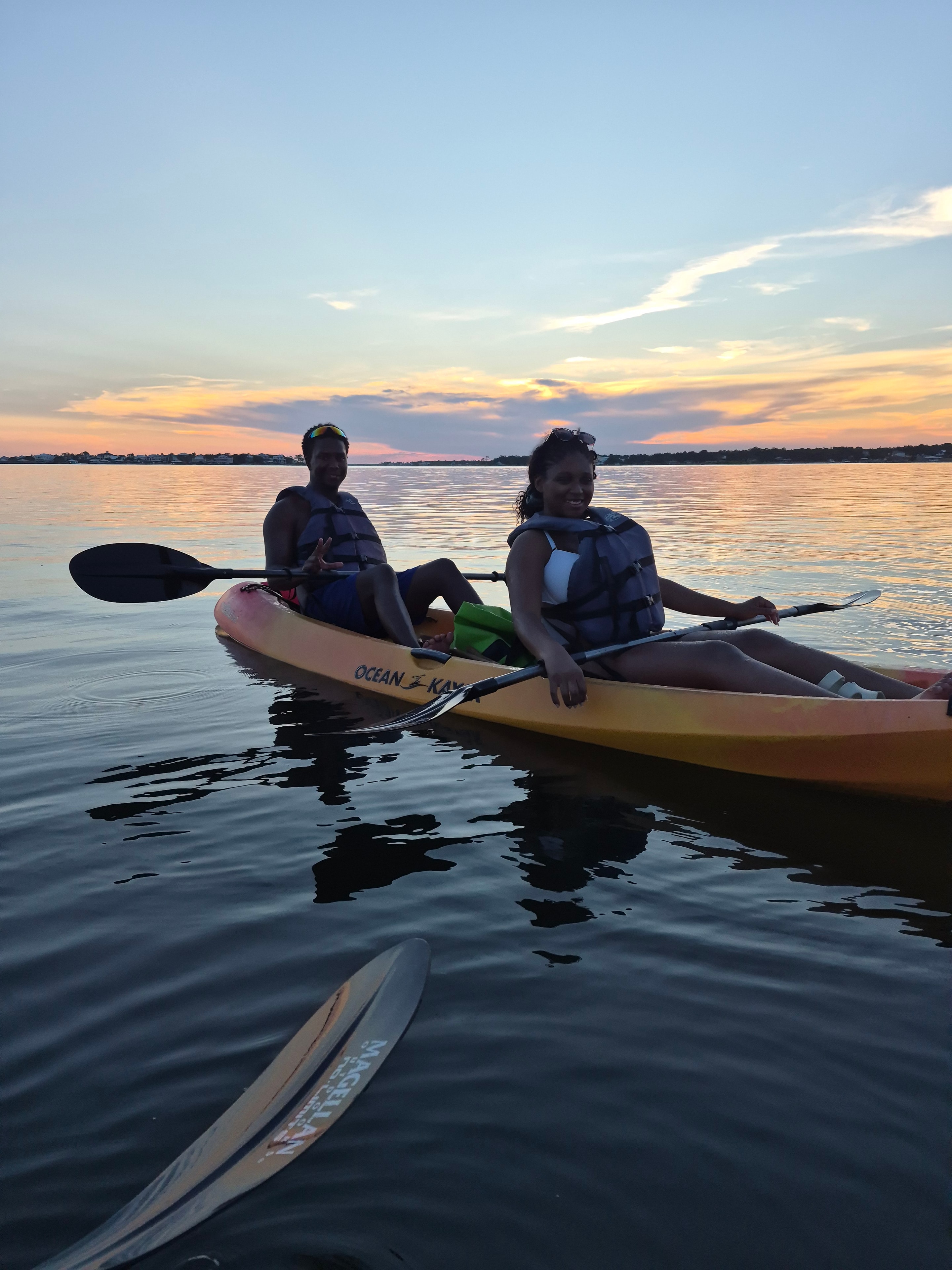 Group of kayakers paddling together on the water